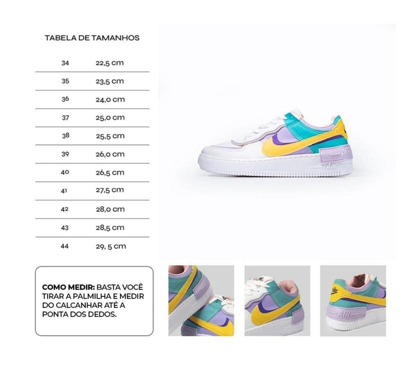 Tênis Nike Air Force 1 Shadow - Lilás / Amarelo / Verde